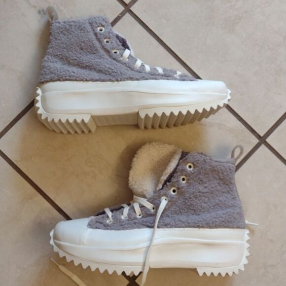 Converse Sherpa Run Star Sneaker Hike High Top Vapor Mauve grey fuzzy 8 - Picture 7 of 11
